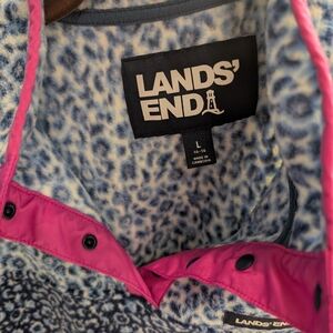 Lands' End Blue Leopard Print Jacket with Pink Trim